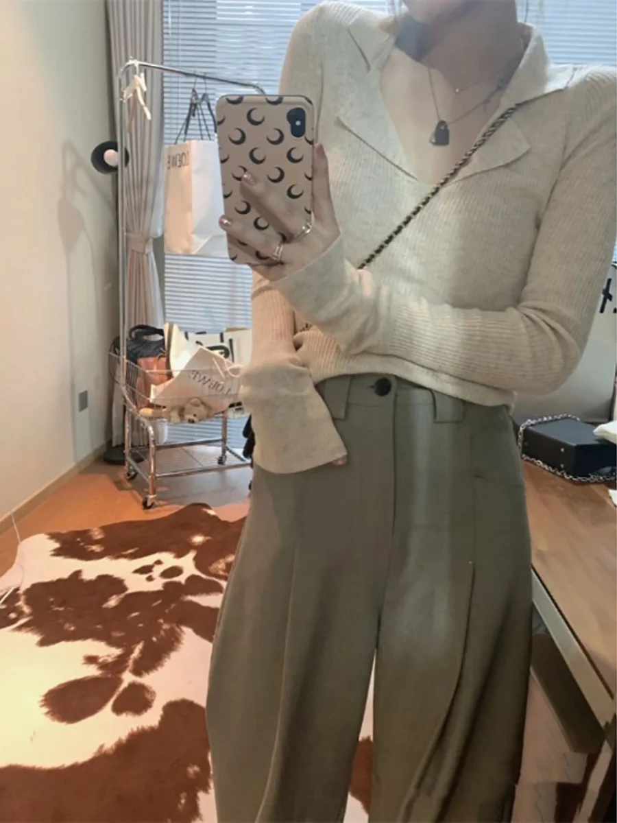 جديد خريف 2023 سترة نسائية محبوكة بقصة ضيقة قاعدة irt V-ne طويلة Sve طول منتظم للتنقل Sle لون نقي #5