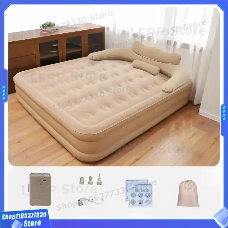 King Size Double Inflatable Mattress with Built in Pillow Foldable Multifunctional Floor Bed for Bedroom and Outdoor Camping