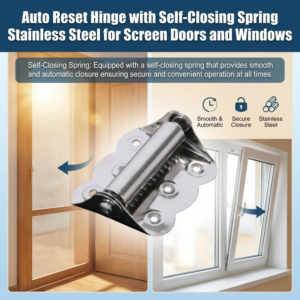 4pcs Stainless Steel Auto Reset Hinge 68x62mm Self-Closing Spring Mechanism for Screen Doors Windows Durable Home Improvement