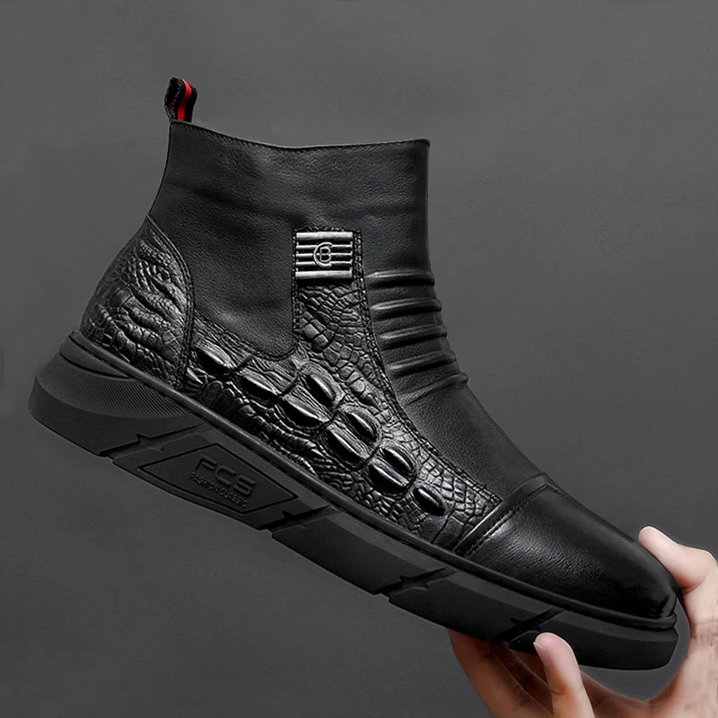 

Men's High-Top Boots: British Style Thickened Sole Genuine Leather Indestructible Work Boots, Couple Big Yellow Boots for Men an