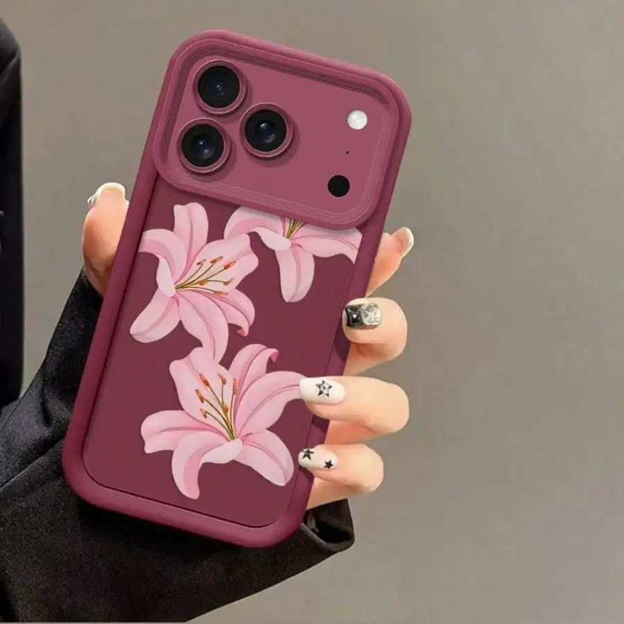 Funda de TPU con estampado floral rosa, resistente a golpes, compatible con iPhone 17 Air, 16E, 15 Pro Max, 14 Plus, 13, 12 y 11 4