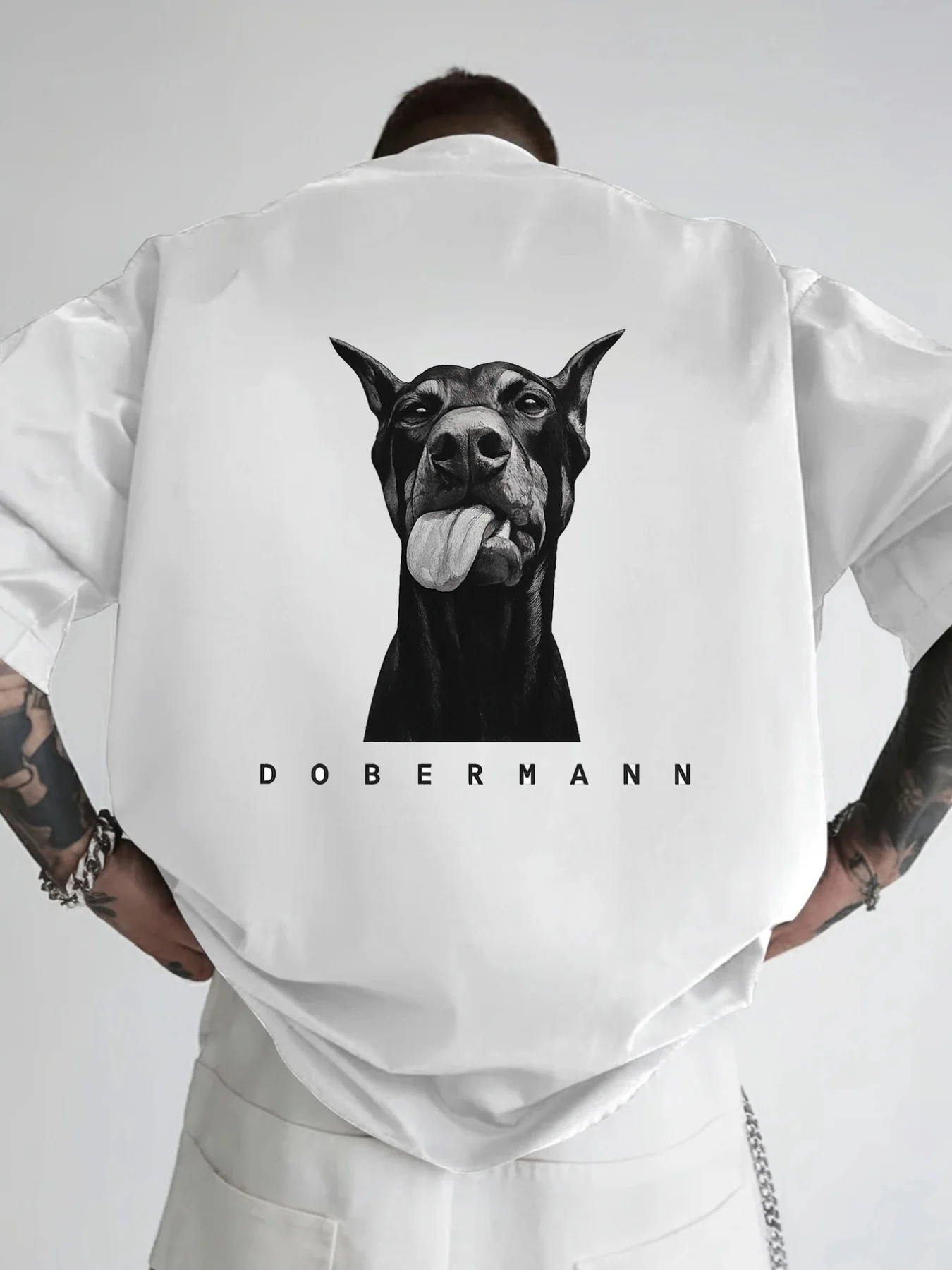 Camiseta de Hombre con Estampado de Doberman Pinscher, 100% Algodón, Transpirable, Estilo Urbano, Holgada, Casual, Moderna, Cuello Redondo, Manga Corta