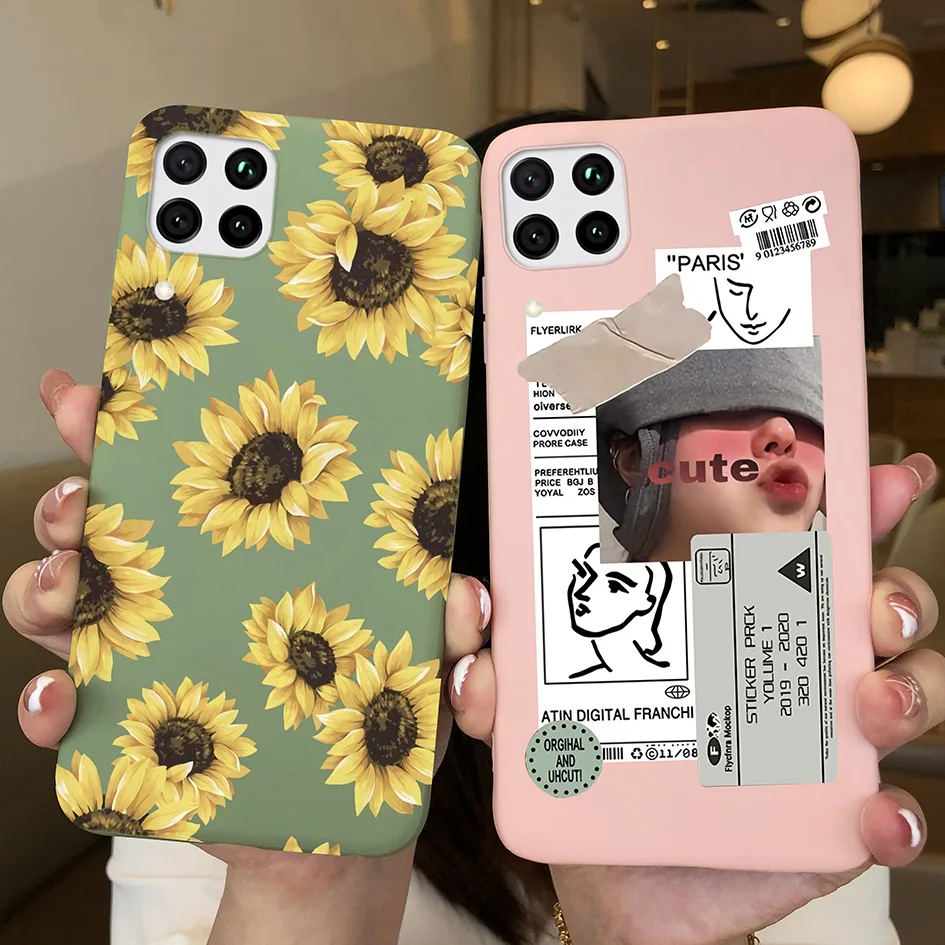Case For Huawei P40 lite 4G Fashion Matte Cute Girl Flower Silicone Phone Cases For Hauwei P40 lite P40lite P 40 lite Funda Capa