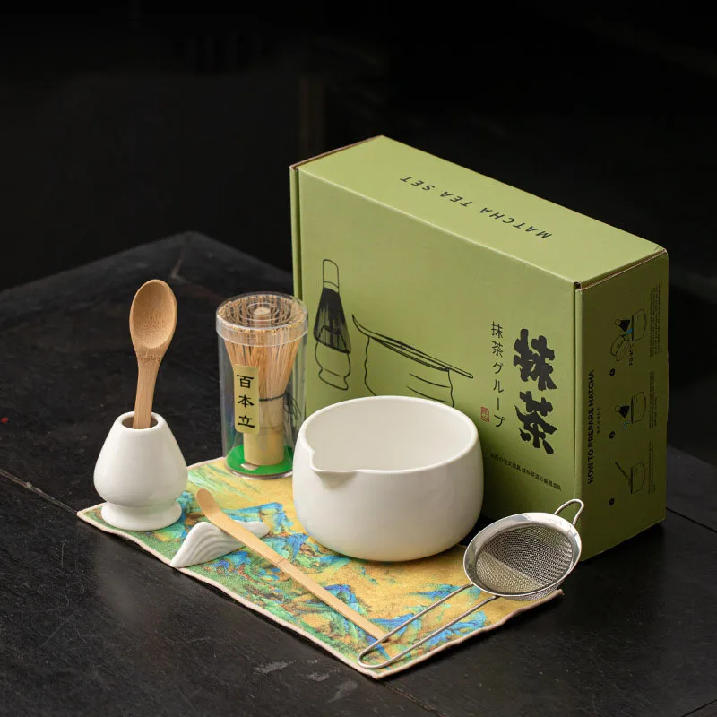 

8 шт., японский чайный сервиз матча, бамбуковая кисть для венчика, изысканная коробка для чаши матча с венчиком, роскошные инструменты для любителей чая, инструменты для изготовления чая