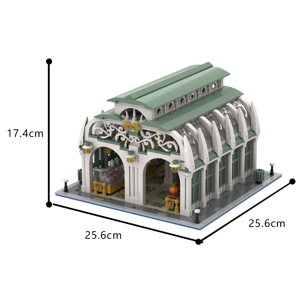 Конструктор MOC Market Hall, набор строительных блоков, пищевой зал, Крытый рынок, дом, кирпичи, модель, пищевой зал, развивающие игрушки