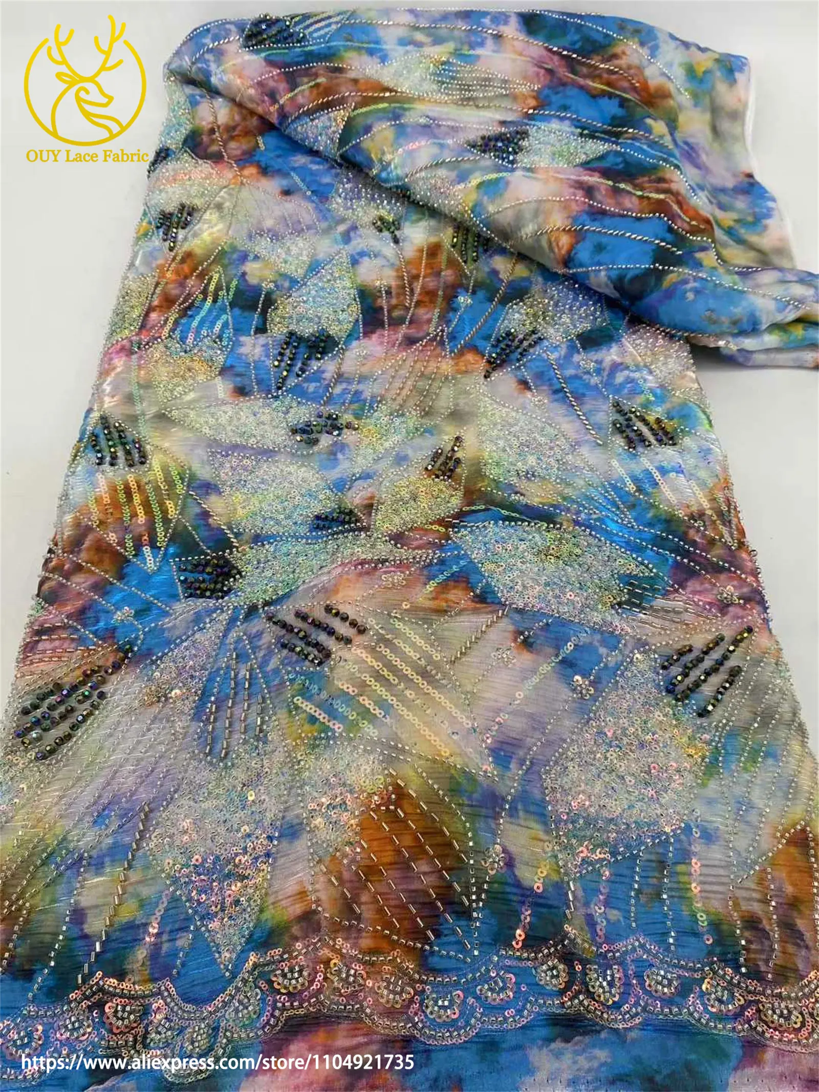 Französisch Bunte Mode Frauen Party Abendessen Kleid Nähen Material Hohe Qualität Afrikanische Pailletten Perlen Stickerei Spitze Stoffe – Detail 6