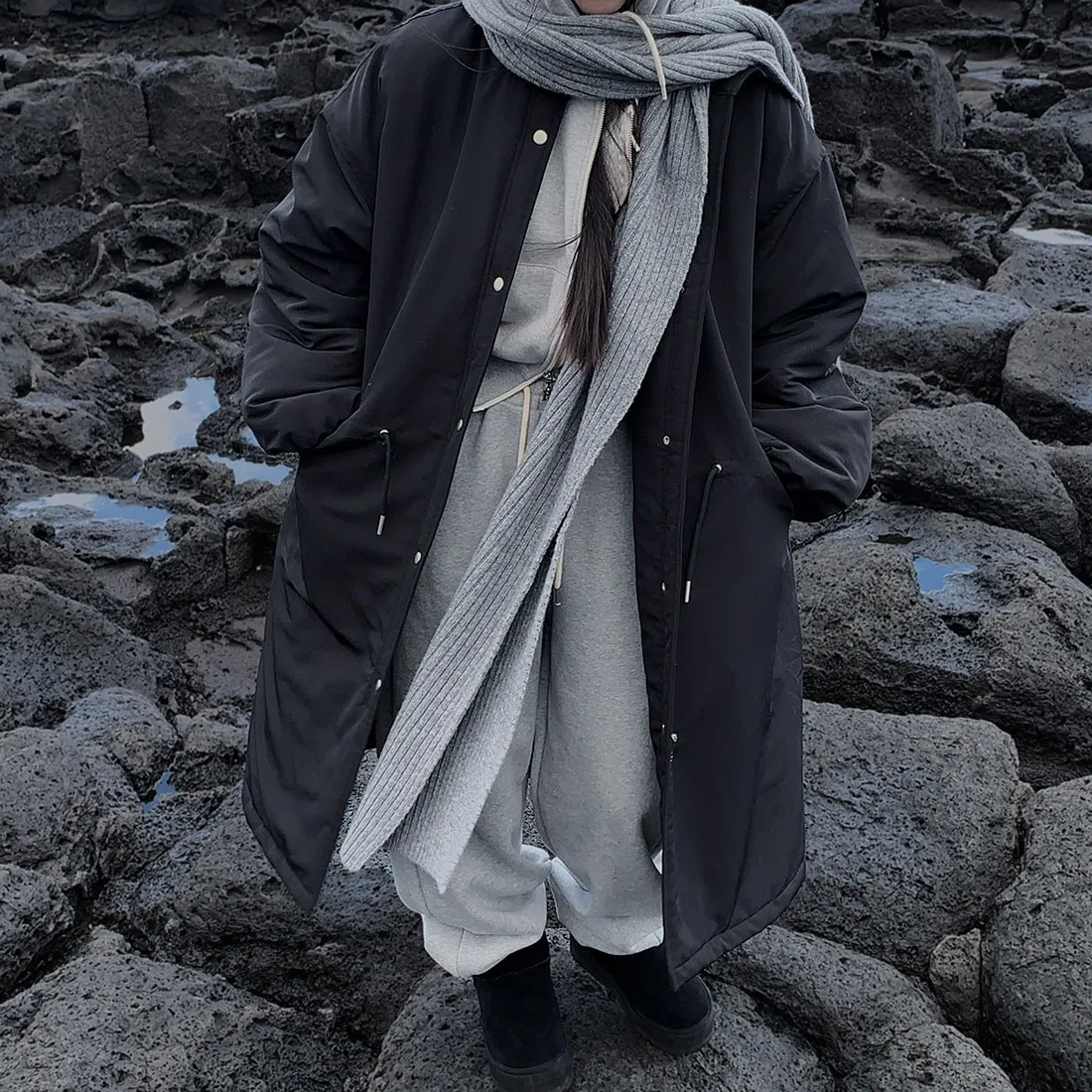 

Faionable Loose Women's Cotton Jaet Winter New Arrival Dstring Parka Coat Chic Commute Sle Long Sve Mid-Length