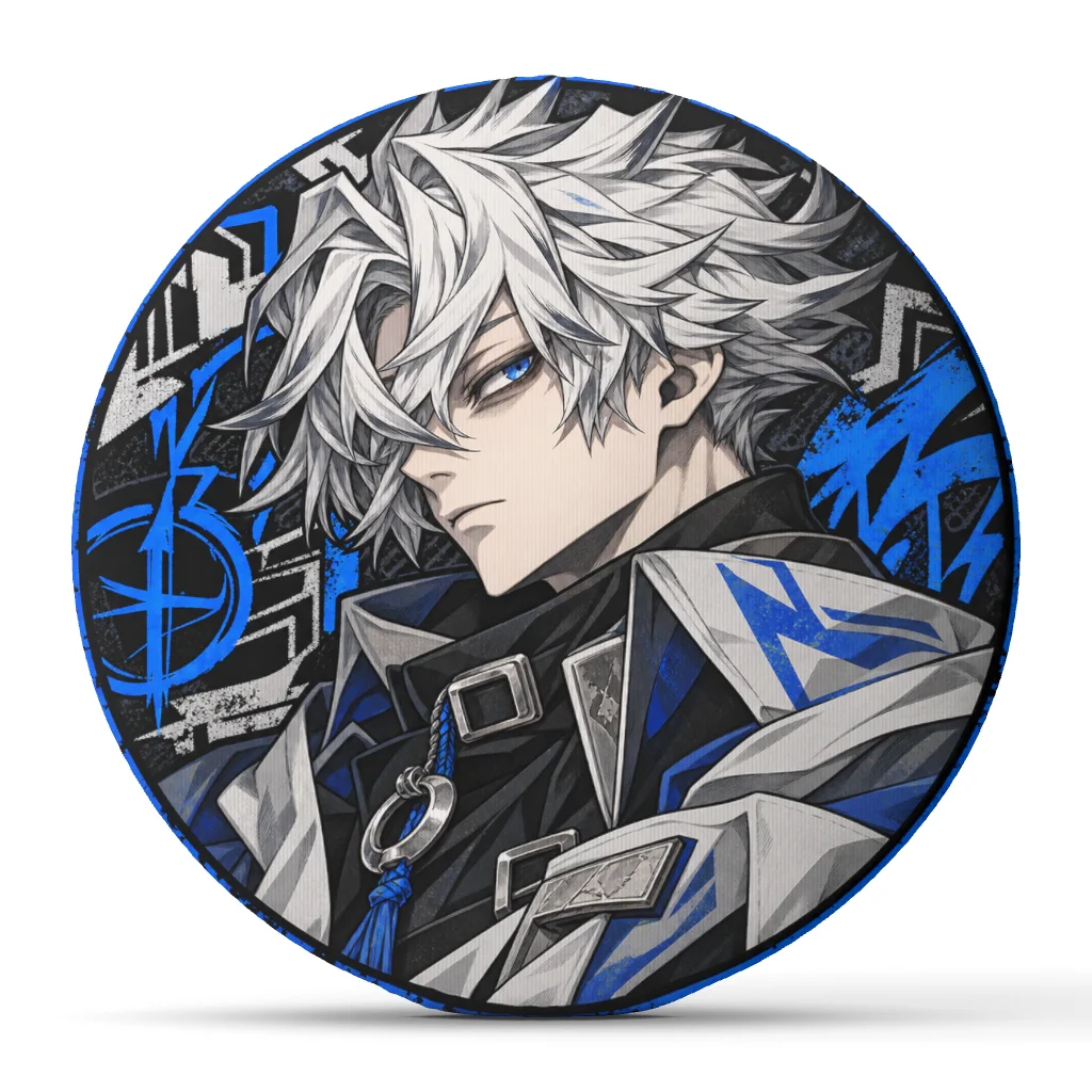 Gachiakuta Anime Character Round Throw Pillow Silver Haired Blue Rune Cushion for Sofa Chair Living Room Home Decor Gift
