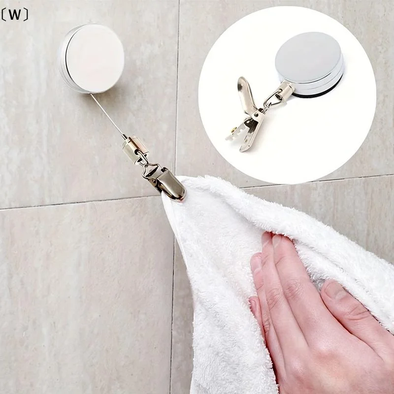 〔W〕1/2/4pcs Retractable Towel Rack Automatic Rebound No Drilling Self-Adhesive Wall-Mounted Hand Towel Holder With Strong Clips