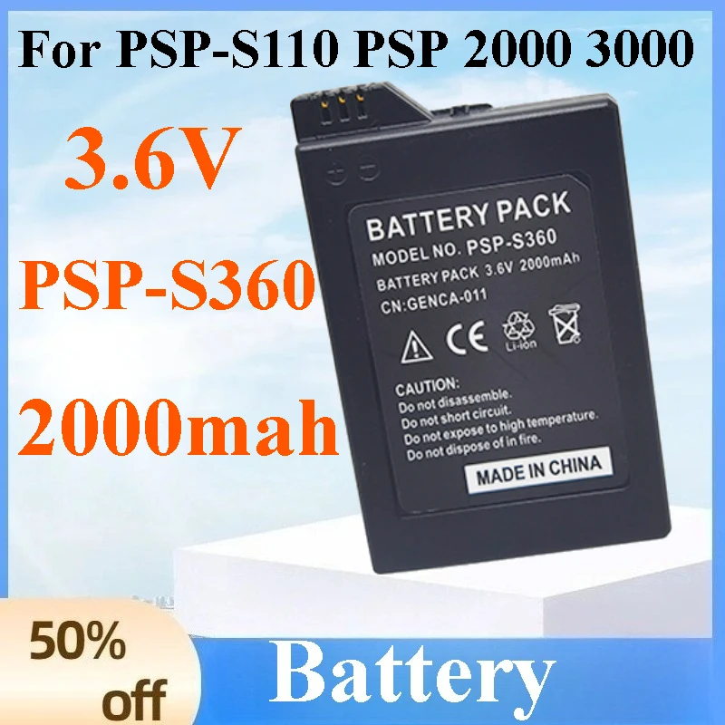 Batería Externa de Alta Capacidad de 2000 mAh y 3,6 V para PSP S360 PSP-S110, Fuente de Alimentación Externa para Accesorios de Juego Sony PSP 2000 3000