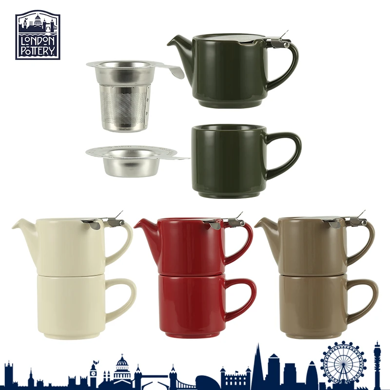 London Pottery Solo Series Green Filter Ceramic Teapot(300ML) and Mug(250ML)  for One Set Afternoon Tea Set Wedding Gift