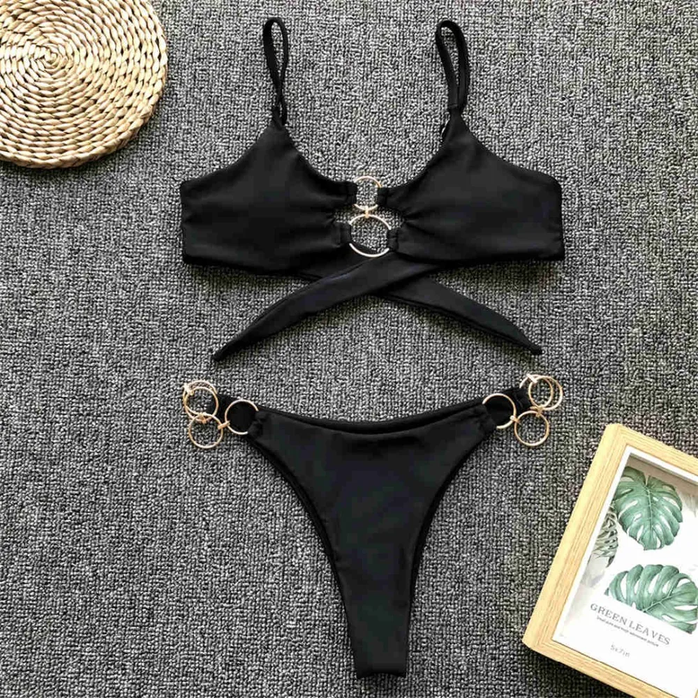 Metallringe, Leopardenmuster, brasilianischer Bikini, Damen-Badebekleidung, zweiteiliger Bikini, String-Bikini, Badeanzug, Badebekleidung, Modell V1441. – Detail 16