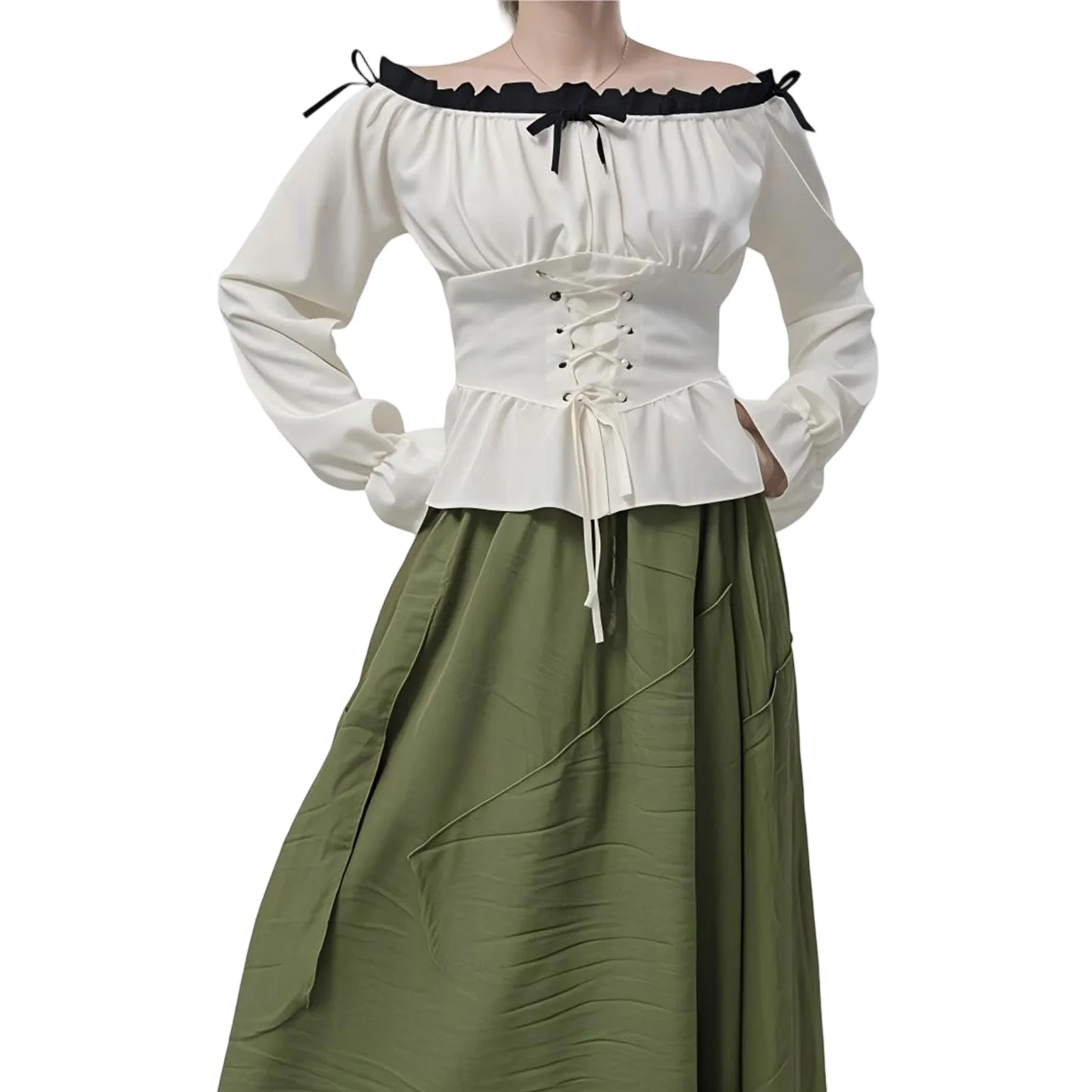

Women s Renaissance Costumes Medieval Style Front Strap Long Sleeve Off the Shoulder Pirate Tops