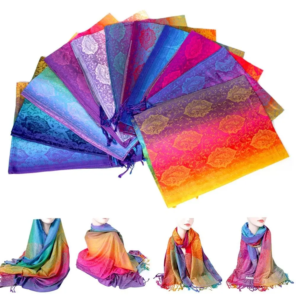 Women Paisley Silk Scarf Tassel Cotton Beach Shawl Retro Sun-Resistant Hijab