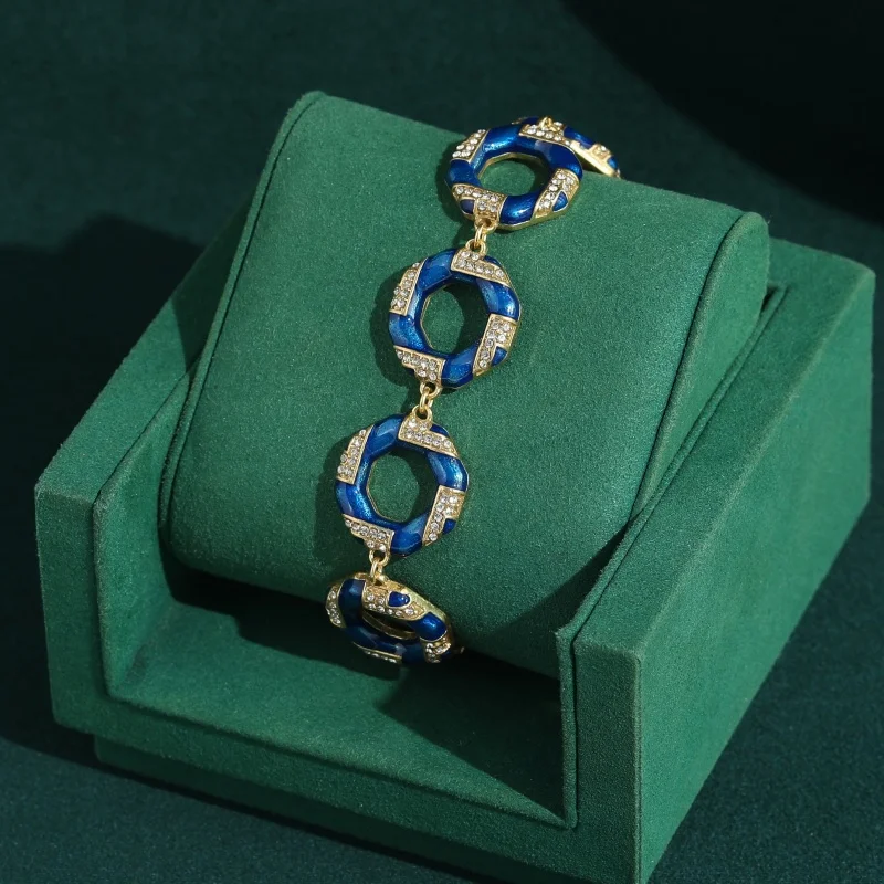 Vintage Hollow Blue Luxury Woman Bracelet Gold Color Rhinestone Oil Drop Engagement Bohemia High Jewelry 2026 Bride Accessories