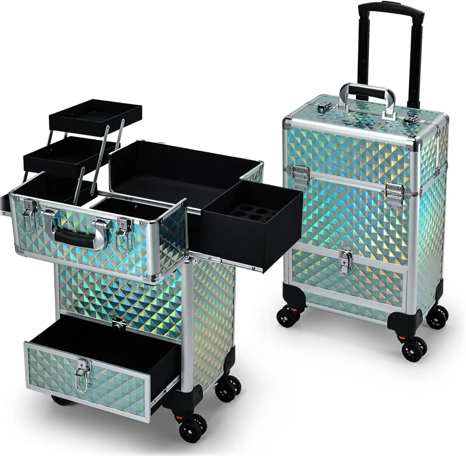 

Hododou Rolling Makeup Case with Drawer Travel Trolley Cosmetology Case on Wheel Makeup Storage Salon Barber Case Traveling Cart
