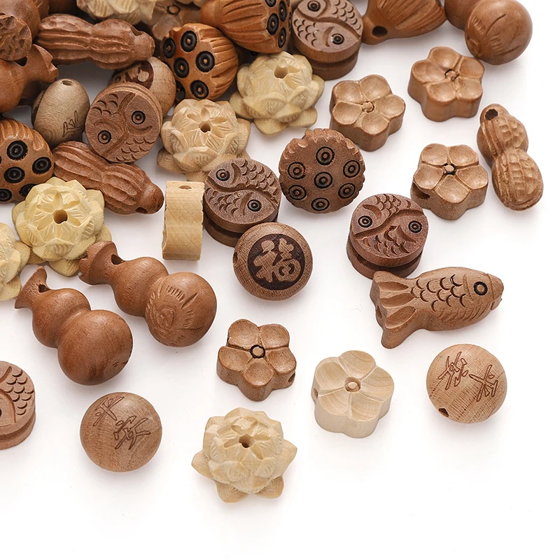 1pc Plum Blossom Lotus Seedpod Shape Wood Beads Wooden Loose Beads for Diy Handmade Bracelet Phone Chain Jewelry Making Findings