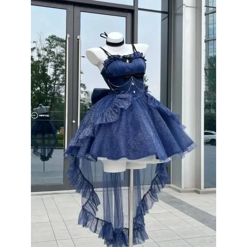

Japan Lolita Blue Princess Feeling Light Gift Princess Lolita Dress Cute Women Trail Heavy Industry Pengpeng Lady Vestidos