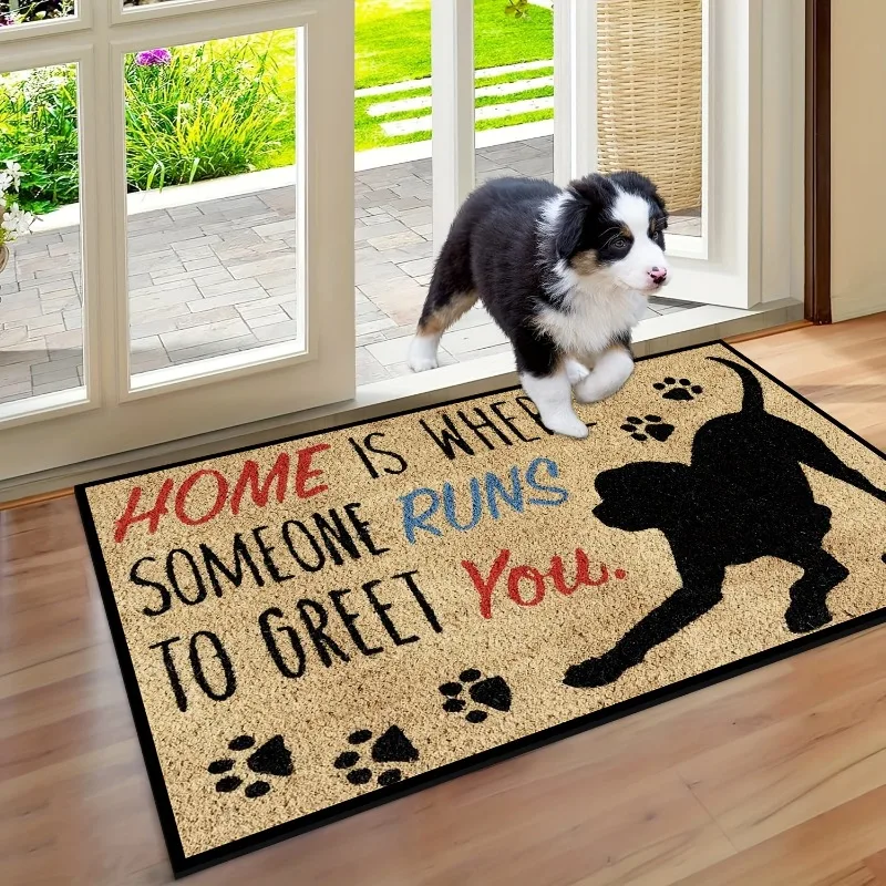 

Dog and Cat Pattern Rug Welcome Entrance Doormat 100% Polyester Anti Slip Decorative Pad Suitable for Indoor/outdoor Felt Carpet