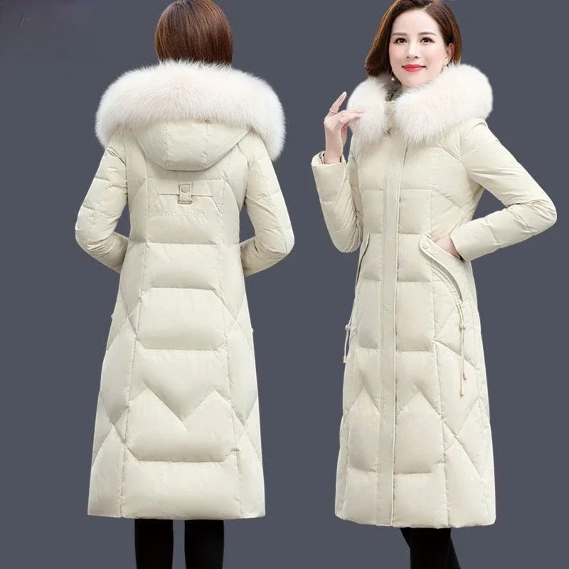 Women's Padded Jacket 2024 Winter Women's Cotton Jacket Fur Collar Thicken Warm Parkas Coats Female Pure Color Long Coats