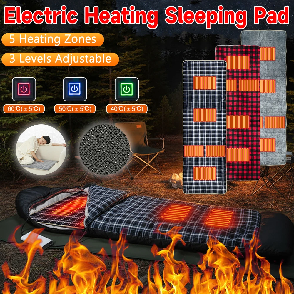 

10W 20000mAh Outdoor USB Electric Heating Sleeping Pads with 5 Heating Zones 3 Adjustable Temperature for Camping Hiking Picnic
