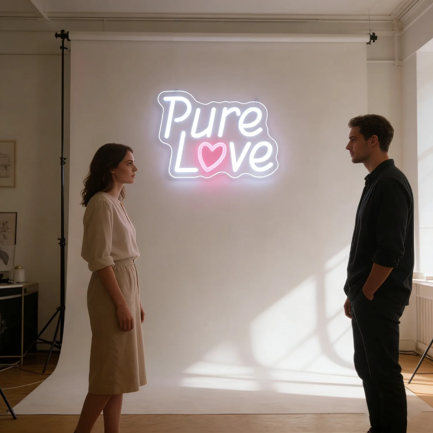 Pure Love Heart Neon Sign Dimmable LED Neon Light USB Power for Bedroom Wedding Party Wall Decor Romantic Gift Girlfriend Decor