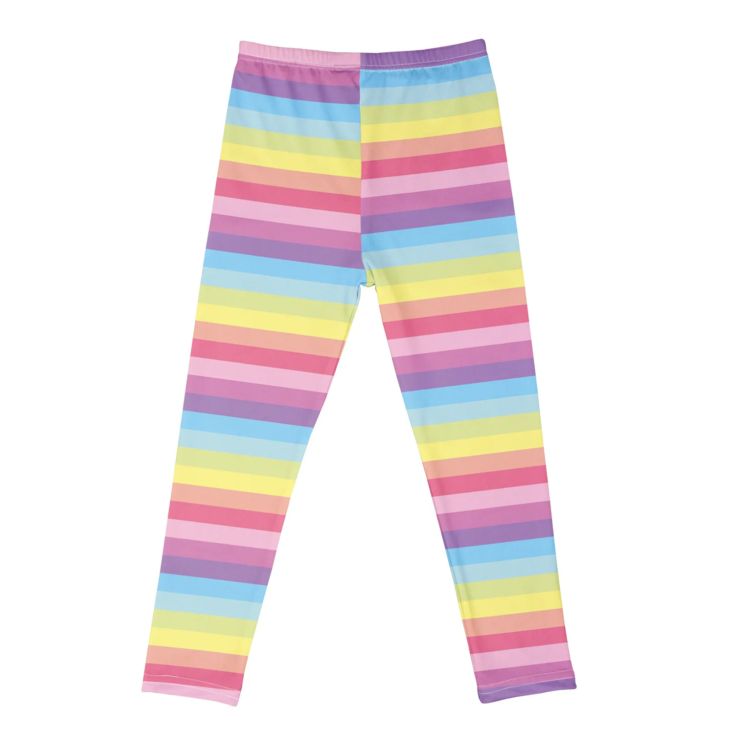 Rainbow Stripe Print Hot Sale Girls Outer Wear Leggings High Elastic Tight Summer Sports Trousers