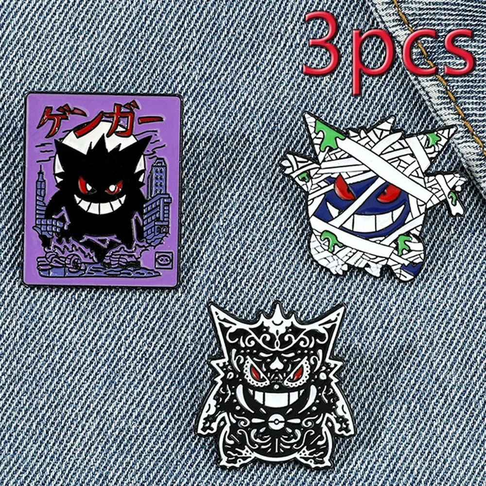 Pokémon Cartoon Gengar Brooches Creative Halloween Pikachu Anime Figures Action Model Metal Badge Women Jewelry Enamel Lapel Pin