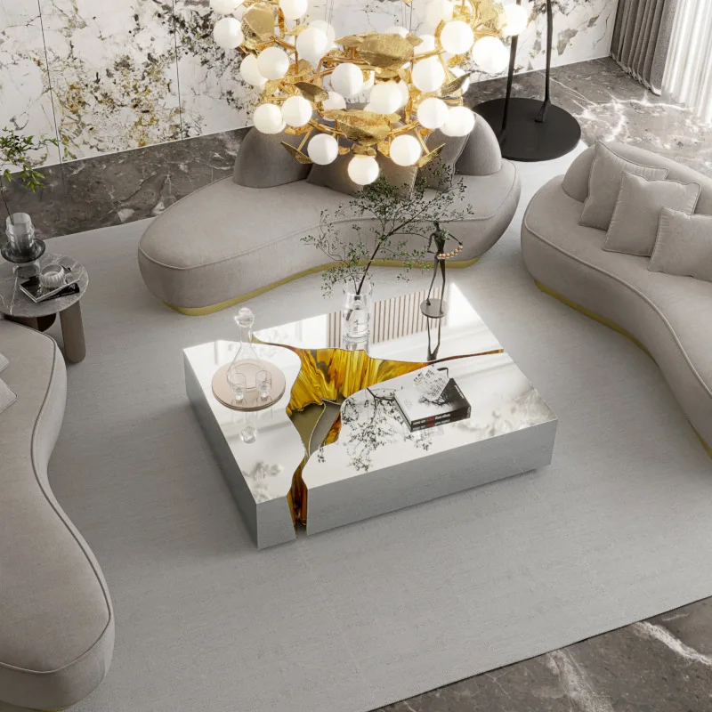 Modern light luxury stainless steel rectangular coffee table combination creative coffee table