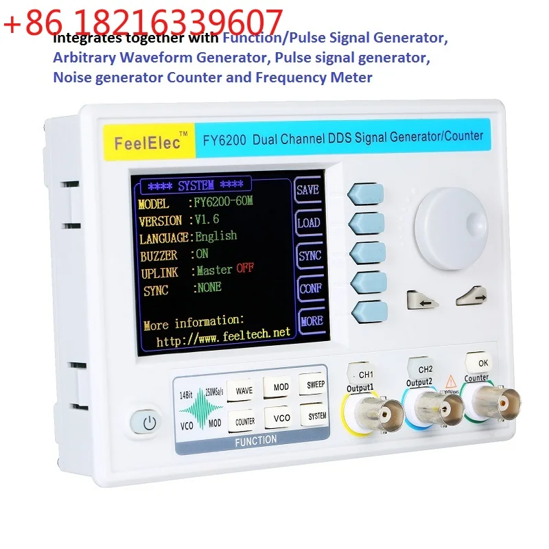 YAO FeelElec FY6200-20M/30M/60M Function Signal Generator DDS Direct Digital Synthesis Technology 20MHz-60MHz Sine Wave 250msa/s