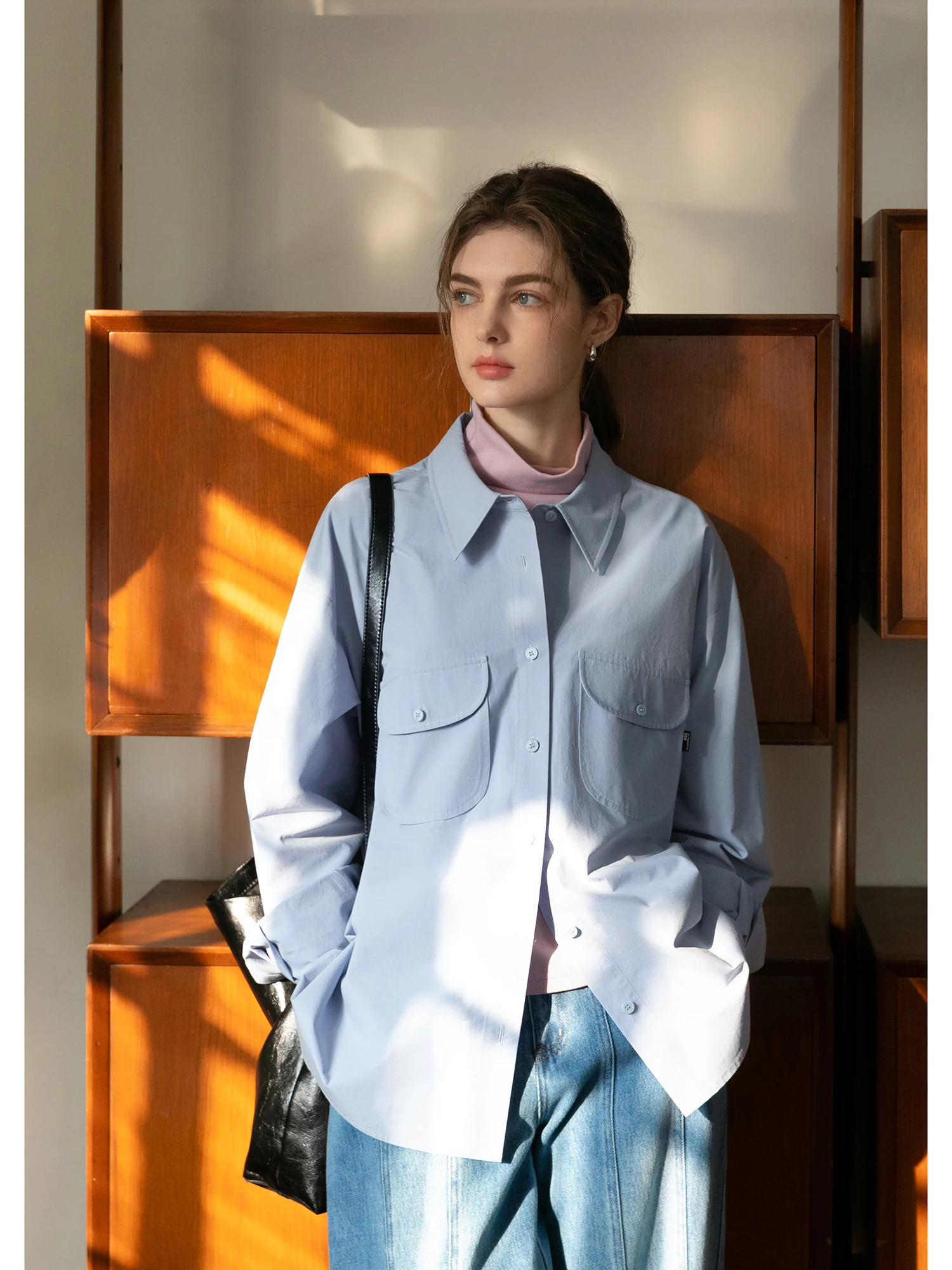 

MELLIIY Commuter Sle Long Sve Casual Loose POIO Collar Women's irt Vintage Cotton Collar Button ket Detail