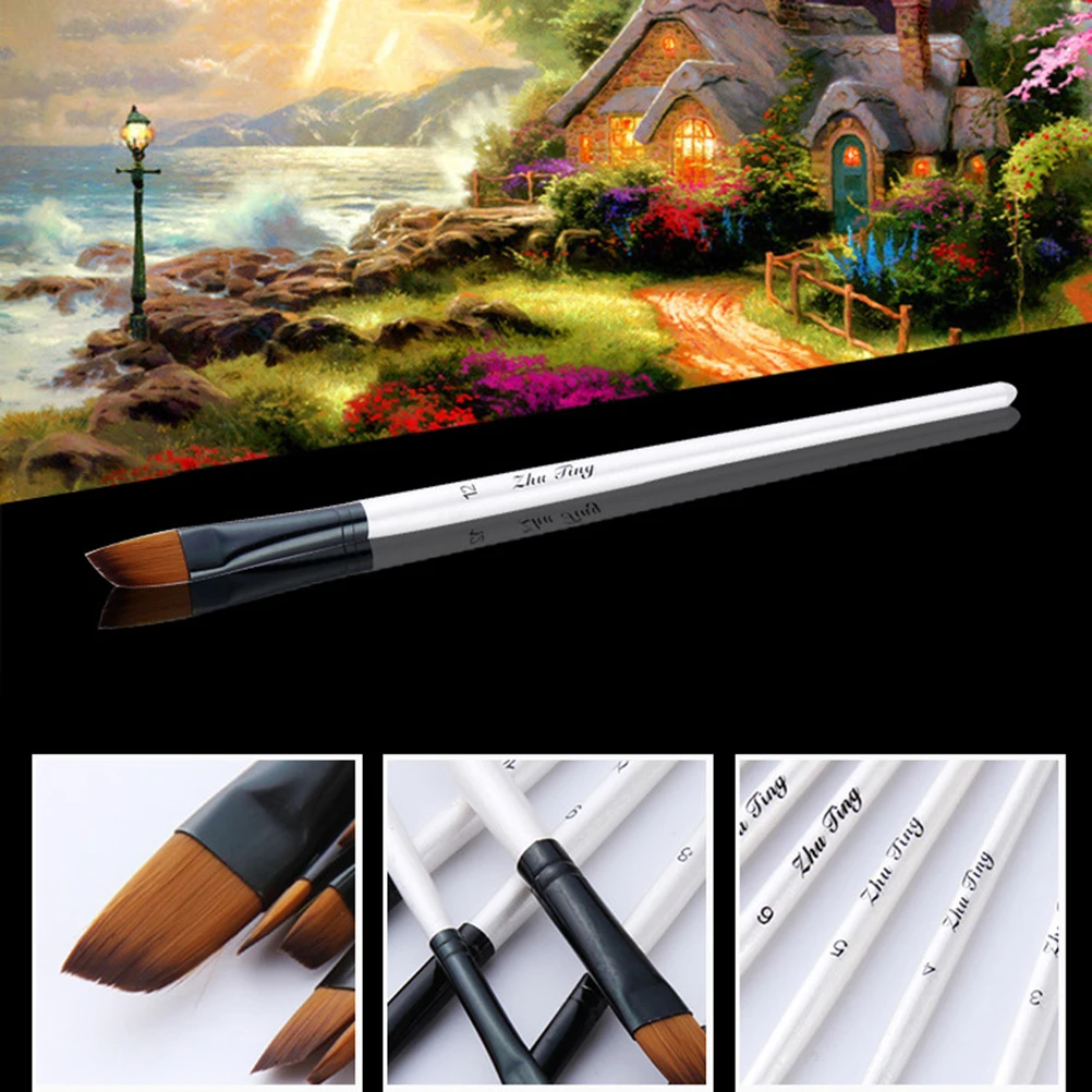 

12 PCS Oil Brush Set Water Color Brushes Art Fine Paintbrush Nylon Painting Watercolor