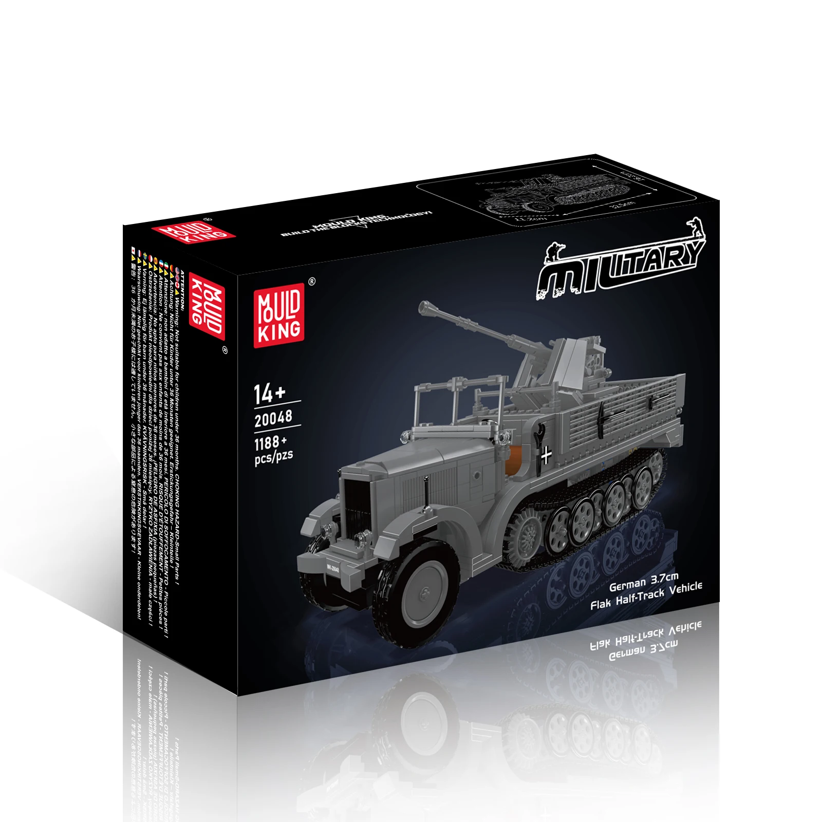 MOLD KING Kit di blocchi di costruzione per veicoli militari a mezza pista con pistola antiappannamento 3.7 1188 pezzi giocattolo da costruzione modello per adulti