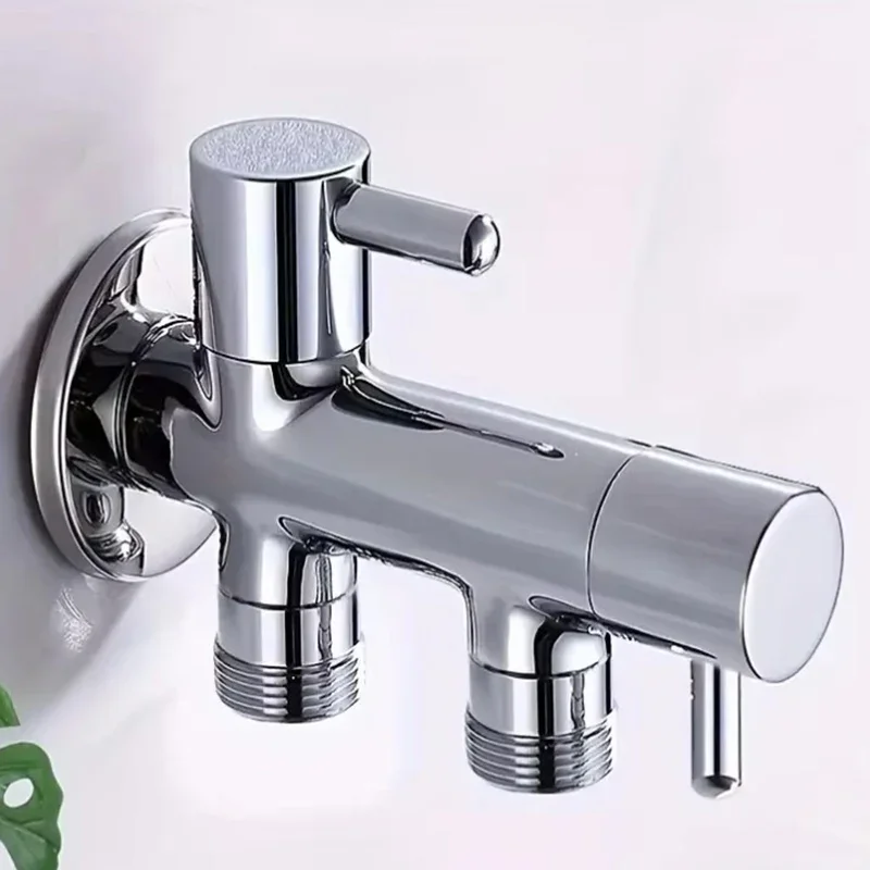 Dual Control Two Outlet Angle Valve, 1/2 Inch Thread Chrome Plated Water Separator, Wall Mounted T Shape Water Tap for Bathroom
