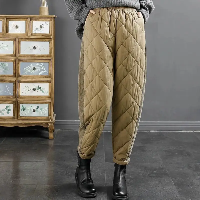

Женские зимние толстые ветрозащитные теплые брюки 2020, женские свободные хлопковые брюки с широкими штанинами и карманами, повседневные хлопковые брюки с эластичной резинкой на талии