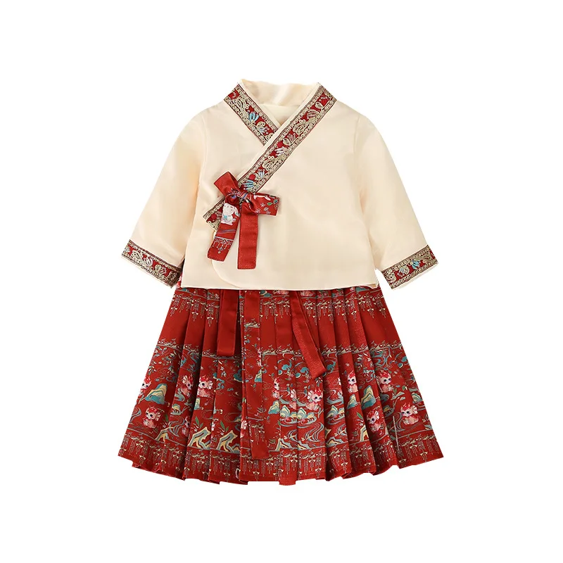 

Зима 2023, новое платье Hanfu для девочек, милое бархатное платье, юбка с изображением лошади