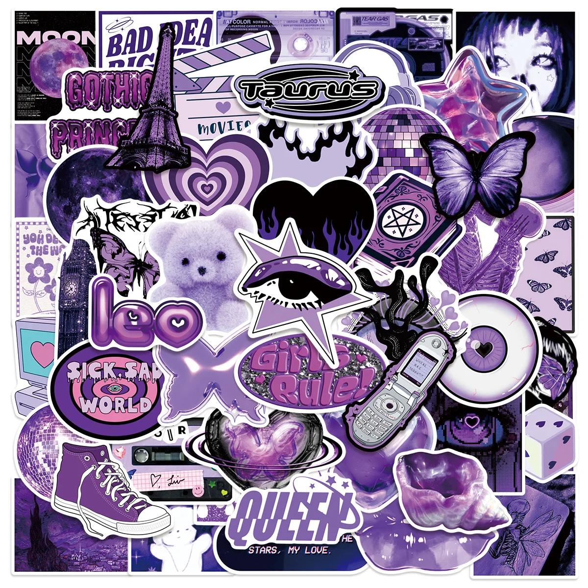 50 Stück lila Y2K Mädchen süße Aufkleber coole koreanische Graffiti Cartoon Aufkleber DIY Skateboard Telefon Kühlschrank Koffer Aufkleber