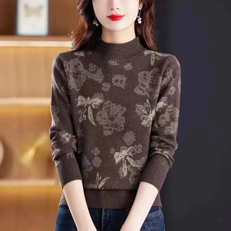 Autumn Winter Keep Warm New 2024 Sweaters Long Sleeves Knitwear High-End Bottoming Shirt Half-High Collar Women\'s Loose