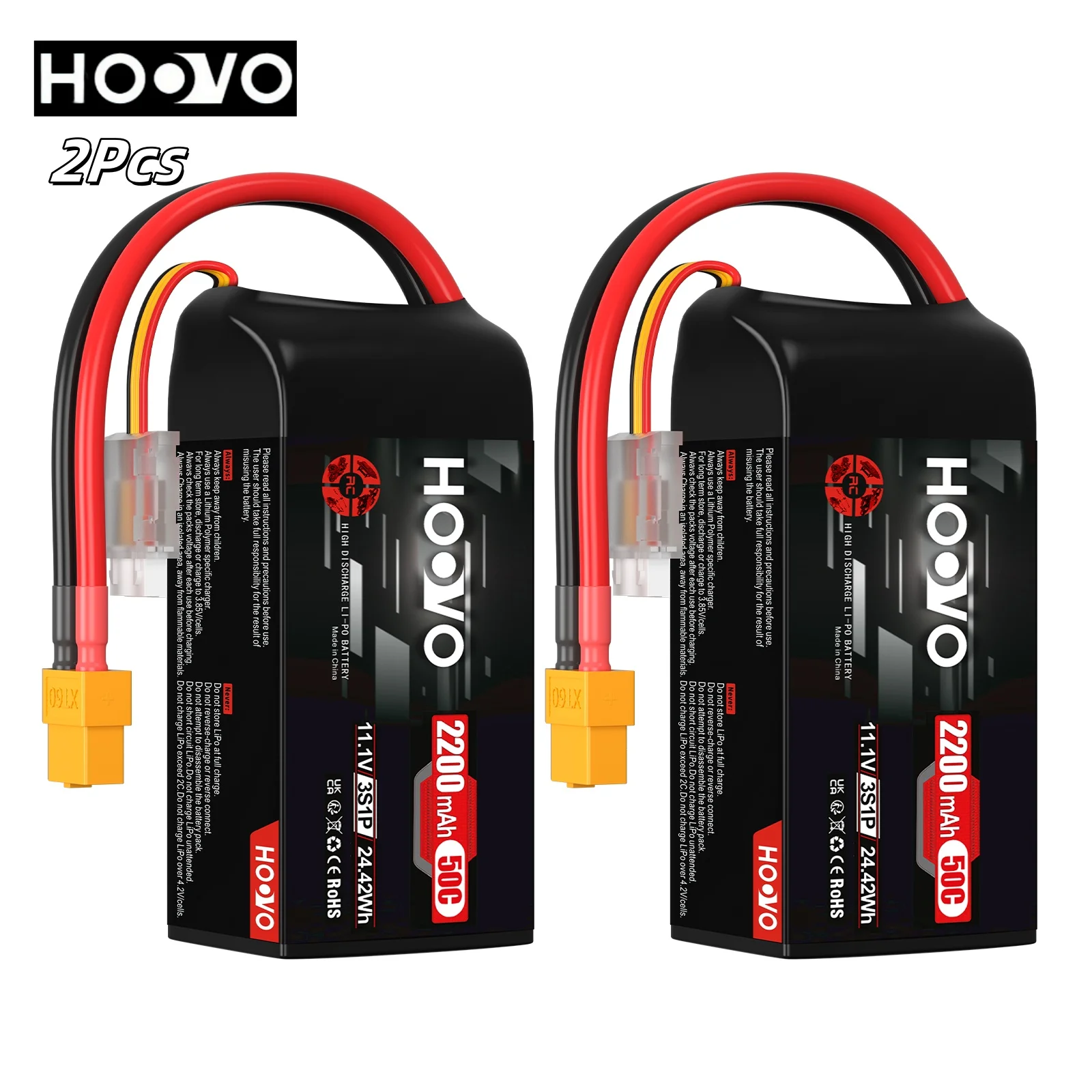 HOOVO 3S 11,1 V Lipo Batterie XT60 Stecker 2200 mAh 50C SoftCase Kurze Batterie für 1:14 RC Auto Lkw
