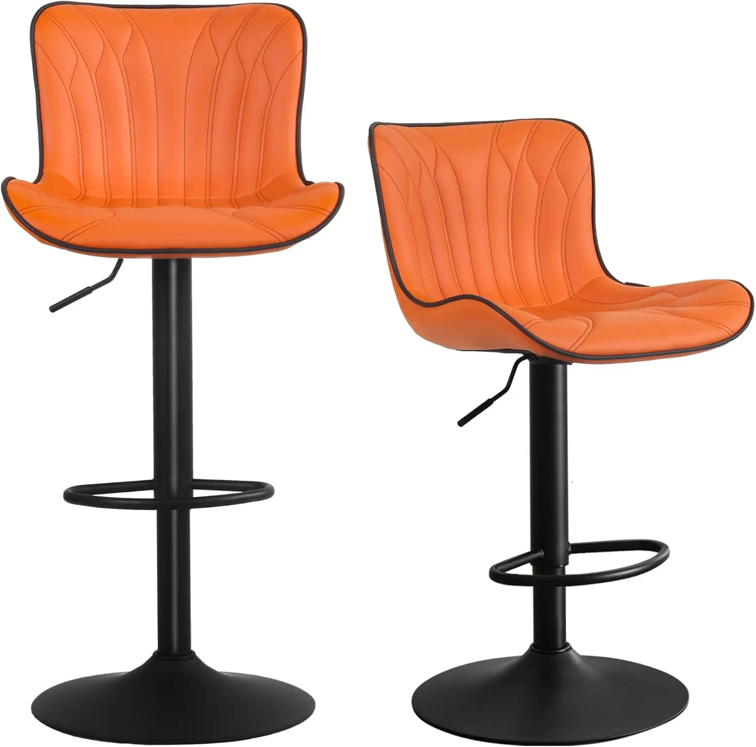 Bar Stools Set of 2 Orange Barstools Adjustable Counter Height Stools 24 inch Swivel Modern Bar Stool with Back