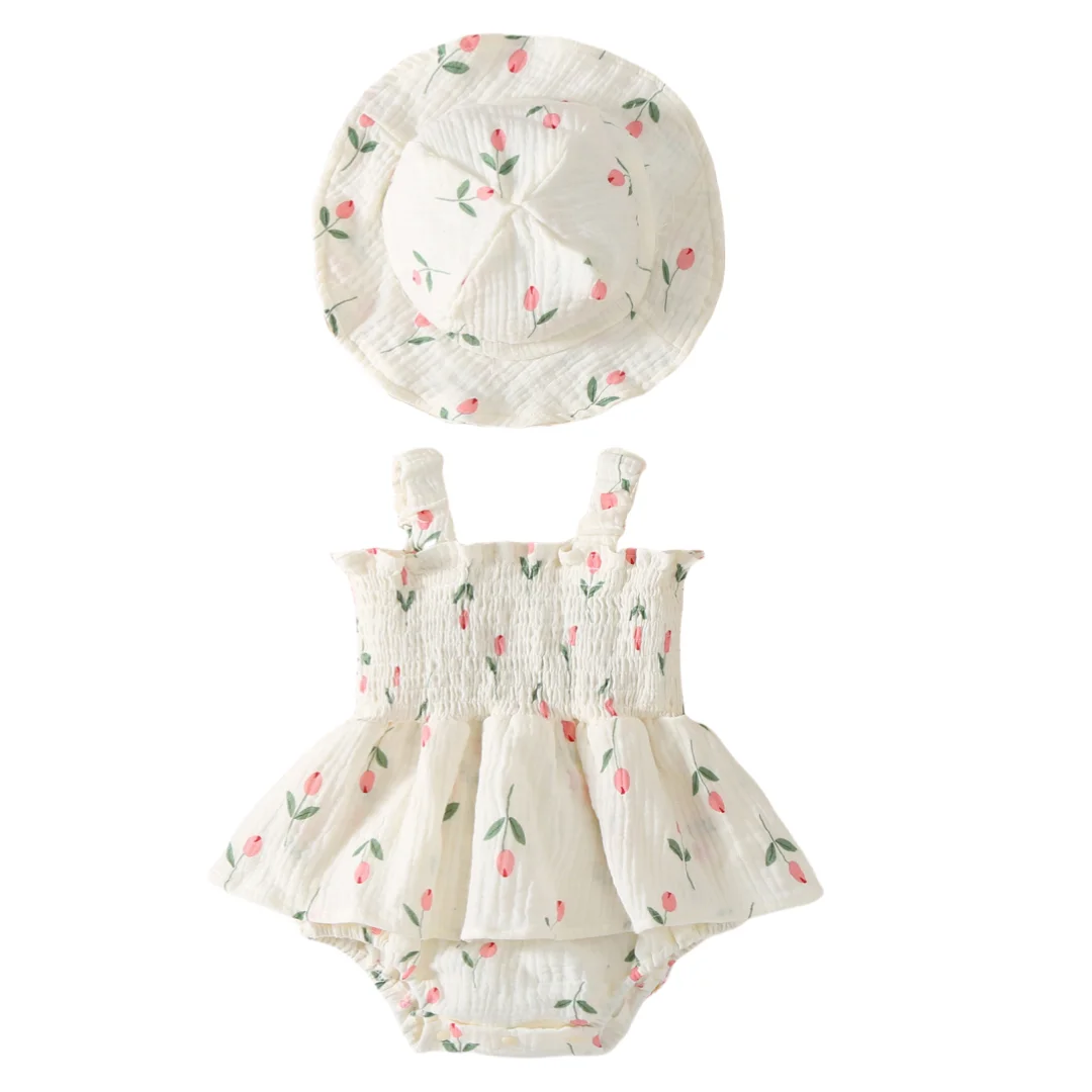 

2PCS New Arrival Summer Floral baby clothes Romper Sleeveless Newborn Infant Girl Skirt Jumpsuit Outfit with Hat