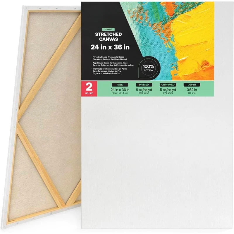 , Pack of 2, Blank White Large Canvas for Painting for Acrylic, Oil and Gouache Paints