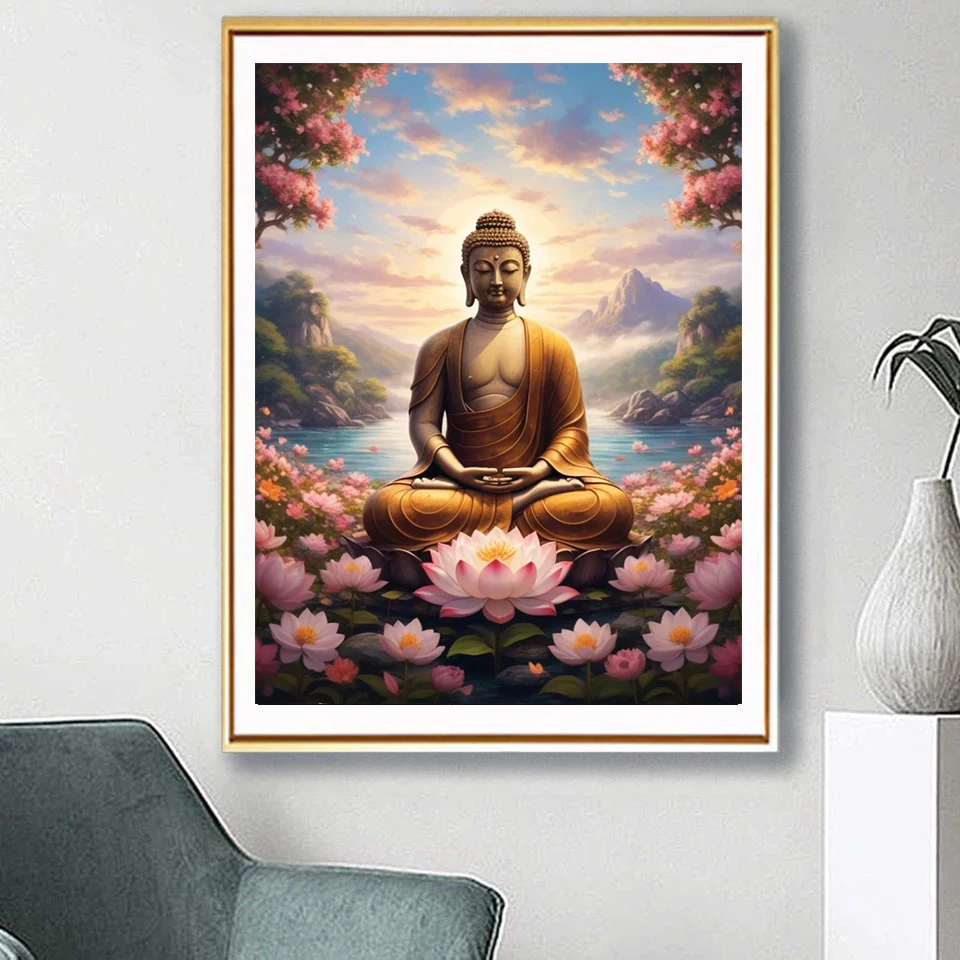 Fantasy Buddha Statue 5D Full Round Diamond Painting Kits Zen Art Buddhist Sculpture DIY Drills Mosaic Embroidery Cross-stitch