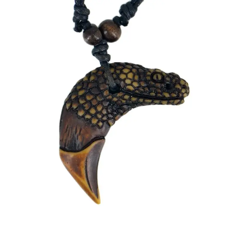 Velociraptor Raptor Tooth Resin Carving Pendant Necklace Amulet Lucky Gift Tribal Vintage Fashion Jewelry