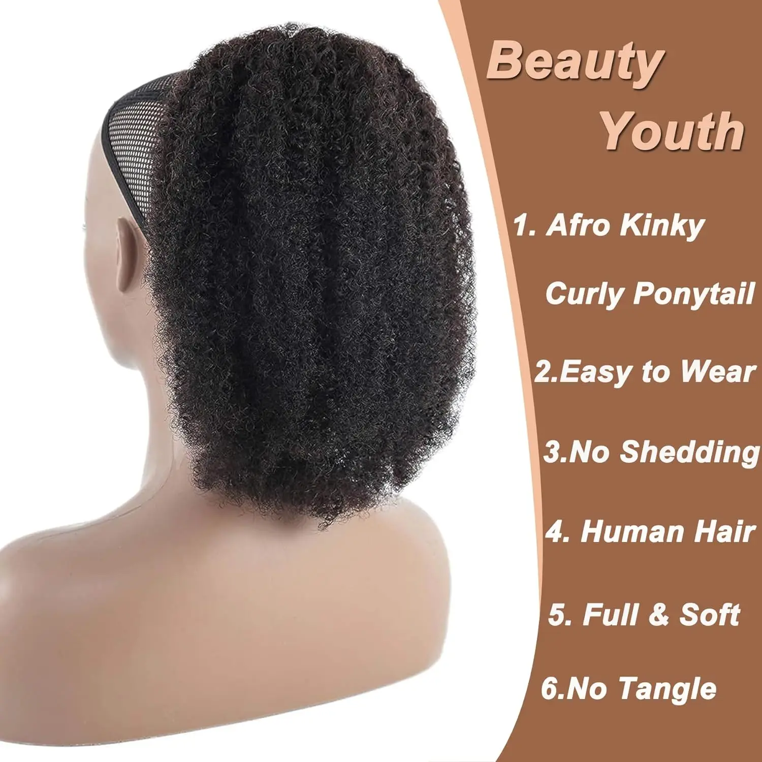 Synthetic Afro Puff Drawstring Ponytail Extension for Black Women Short Afro Curly Clip On Kinky Drawstring Bun (1B#)