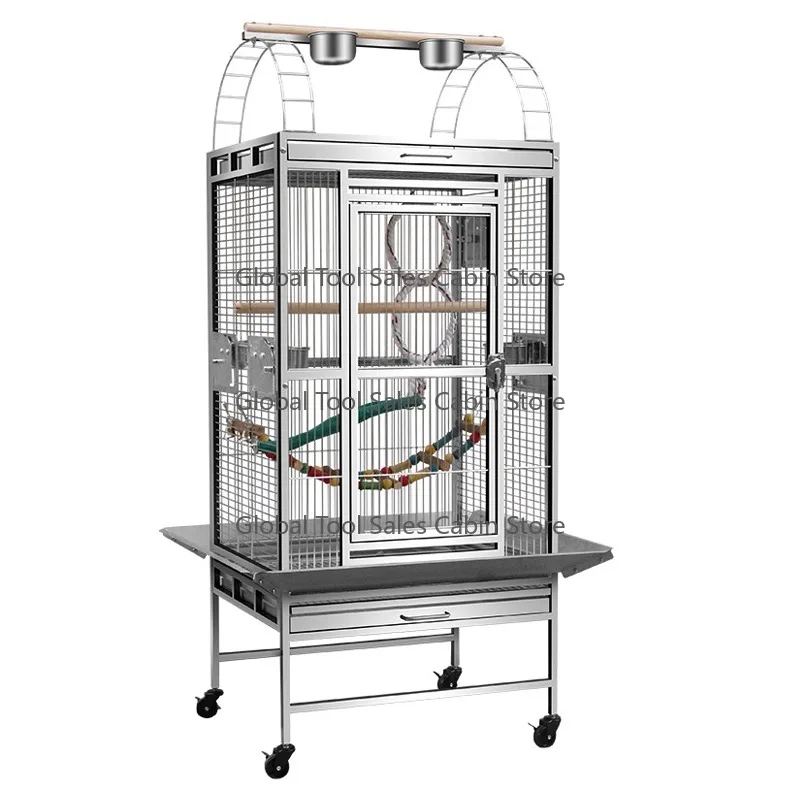 

Hot-selling Skylight Design Indoor Metal Bird Viewing Cage Bird Breeding House with Wooden Standing Stick