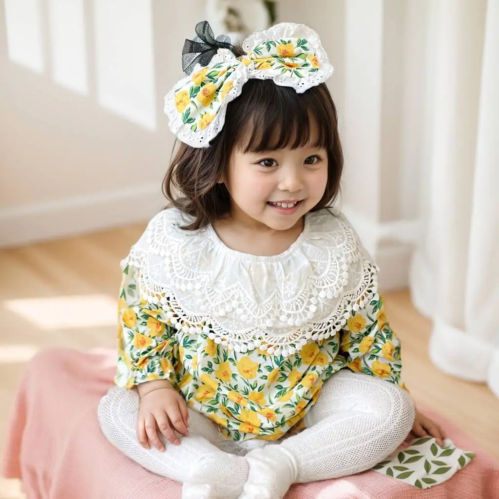 Korean version of lace baby girl clothes long-sleeved floral newborn Romper