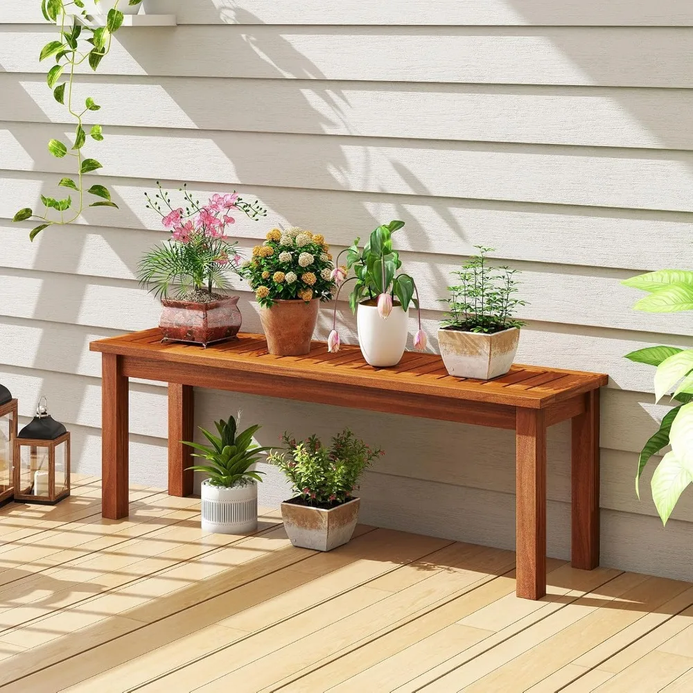 مقعد فناء خشبي بدون ظهر لشخصين للحديقة الخارجية والشرفة الأمامية لتناول الطعام #4