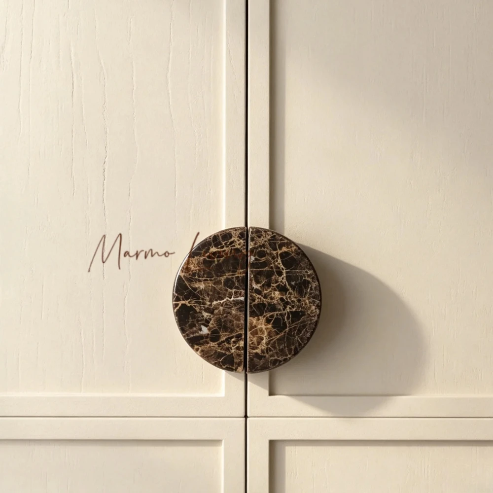 100% Real Dark Emperador Stone Coffee Net Stone Handle Luxury Natural Marble Door Handles Glass Door Drawer Cabinet Door Pull