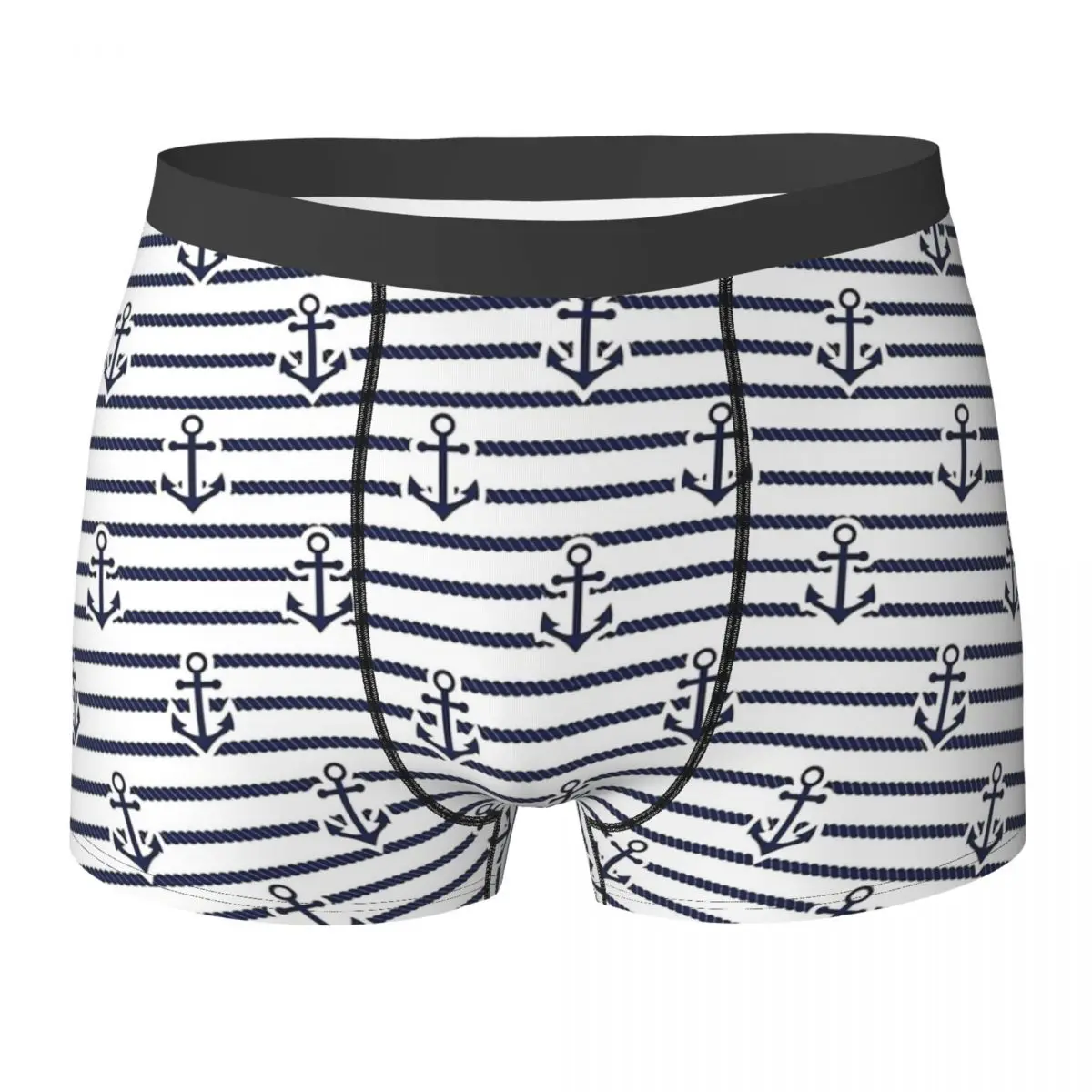 Nautical Blue Anchor Underwear Stripes Male Shorts Briefs Stretch Boxer Shorts Hot Sublimation Large Size Panties